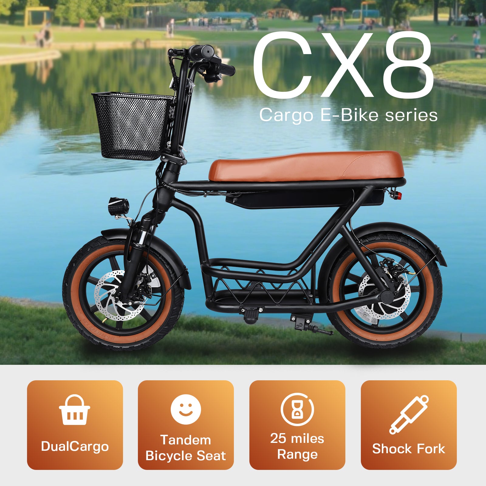   CX8 14x2.5" Mini Electric Bike - Compact Foldable City E-Bike with 36V 350W Brushless Motor