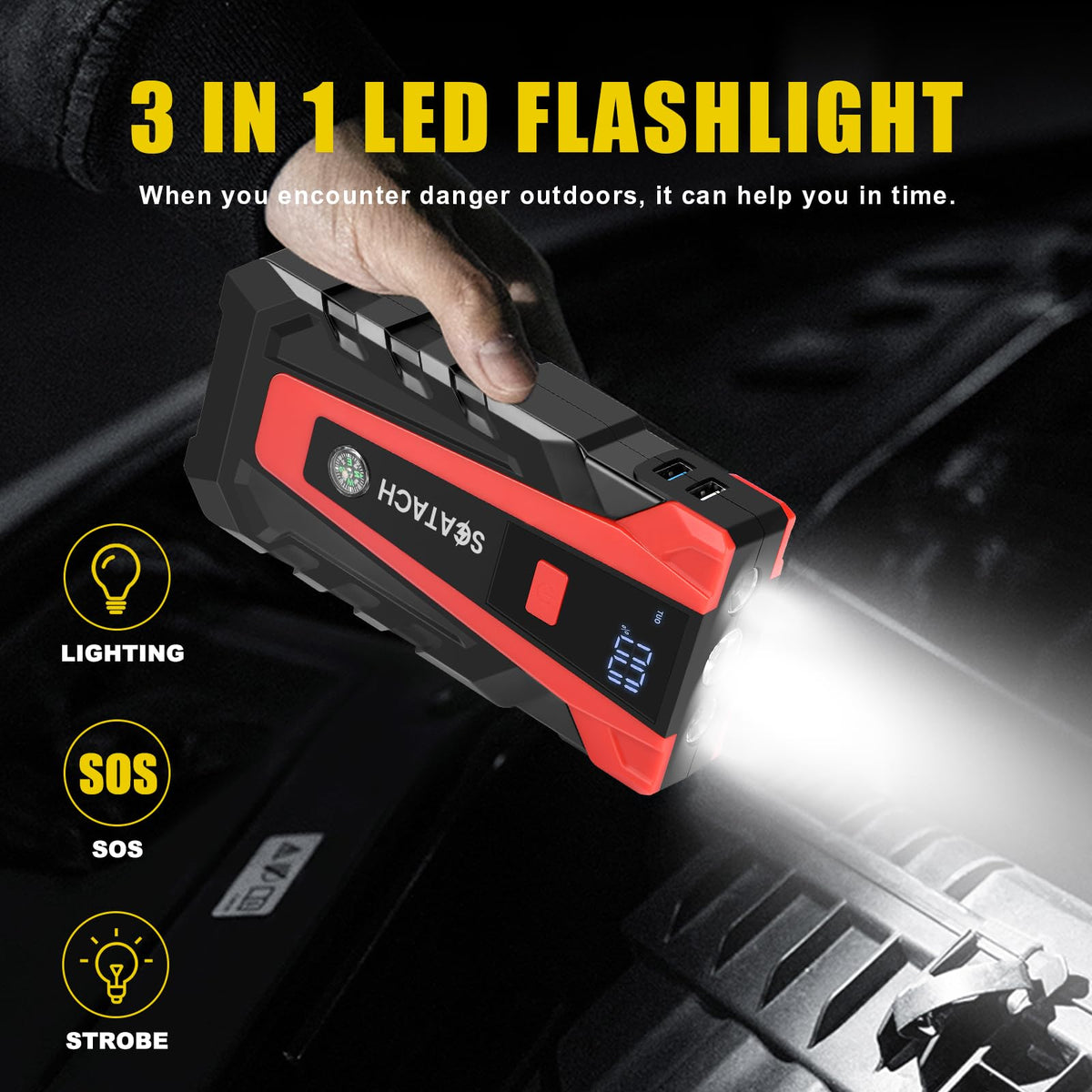 Car battery jump starter with spark proof design