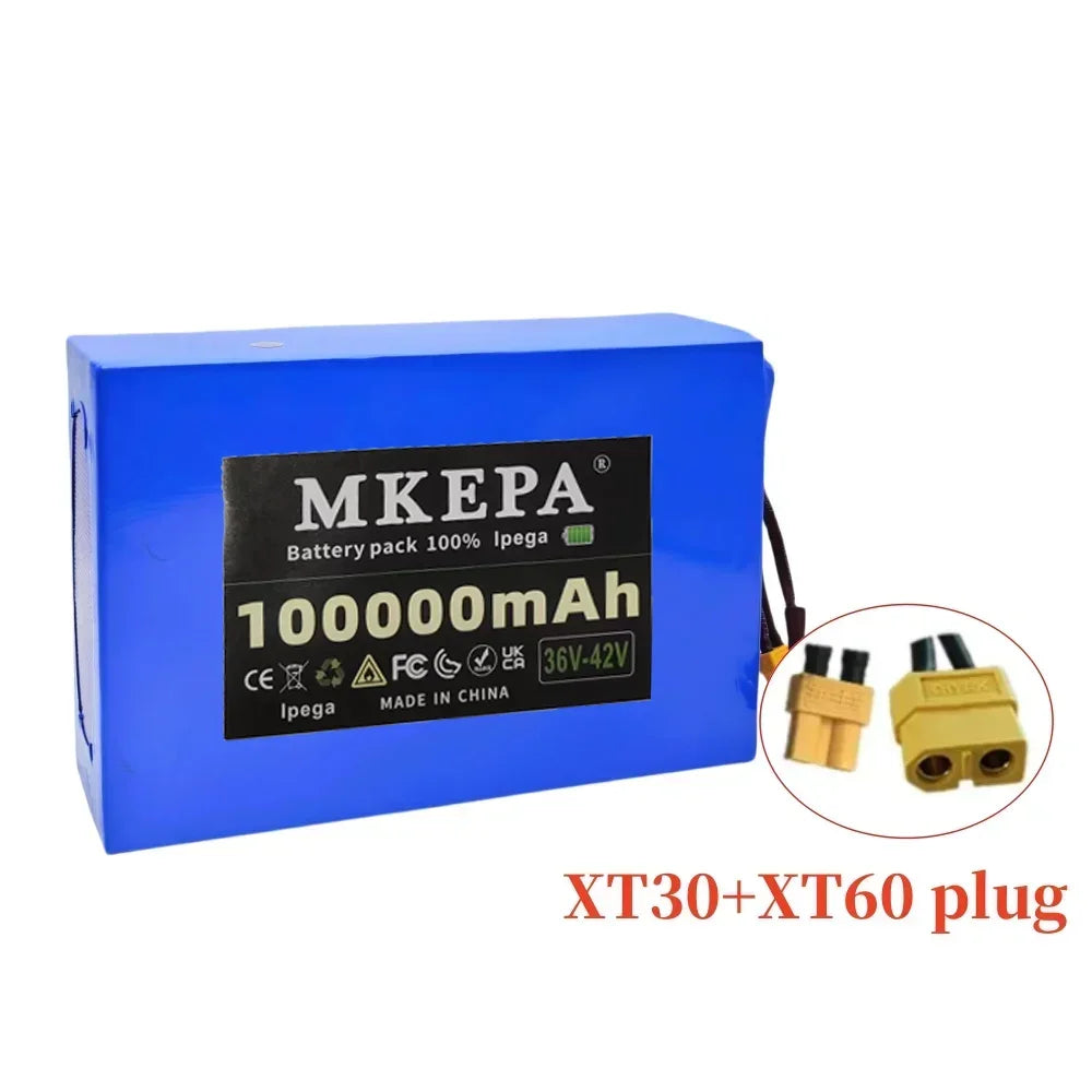 Close-up label showing 36V 1000W and BMS specifications on battery casing