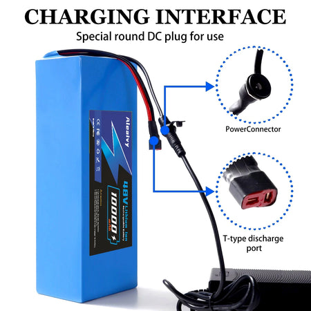Close-up of Aleaivy 48V e-bike battery power switch and port