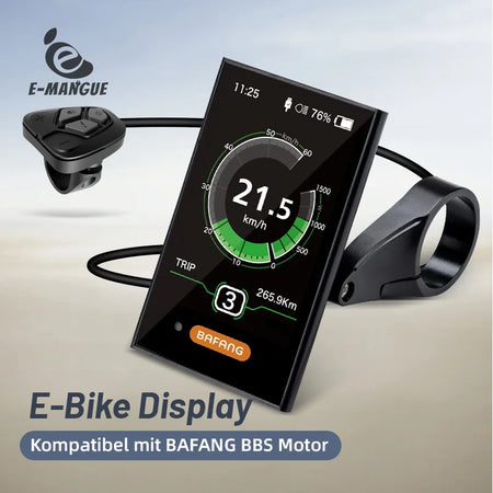 Close-up of Bafang DPC18 speedometer showing speed and USB charging port