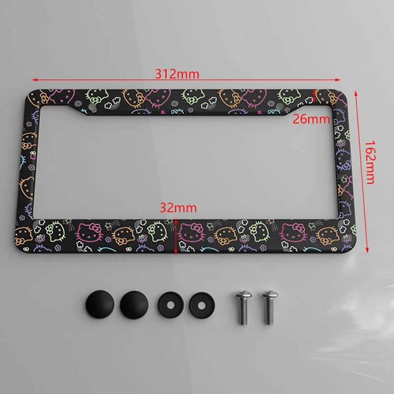 Close-up of Hello Kitty license plate frame design