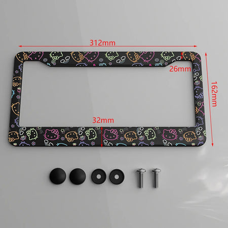 Close-up of Hello Kitty license plate frame design