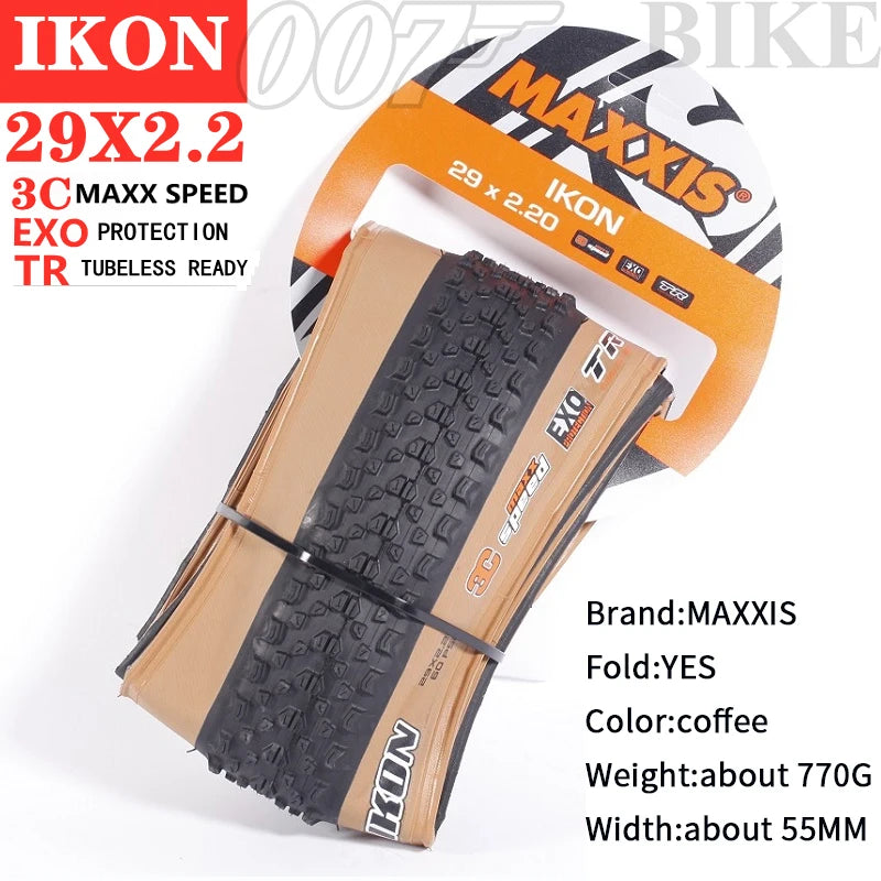Close-up of Maxxis IKON fast-rolling center and side knob tread pattern