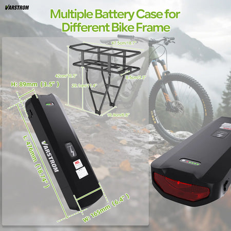 Close-up of Varstrom 36V/48V e-bike rear rack battery switch and charging port