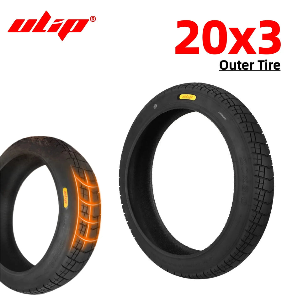 Close-up of anti-slip tread pattern on Ulip 20x3.0 rubber tyre