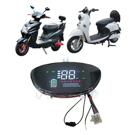 Close-up of digital odometer and battery indicator on a universal EV display