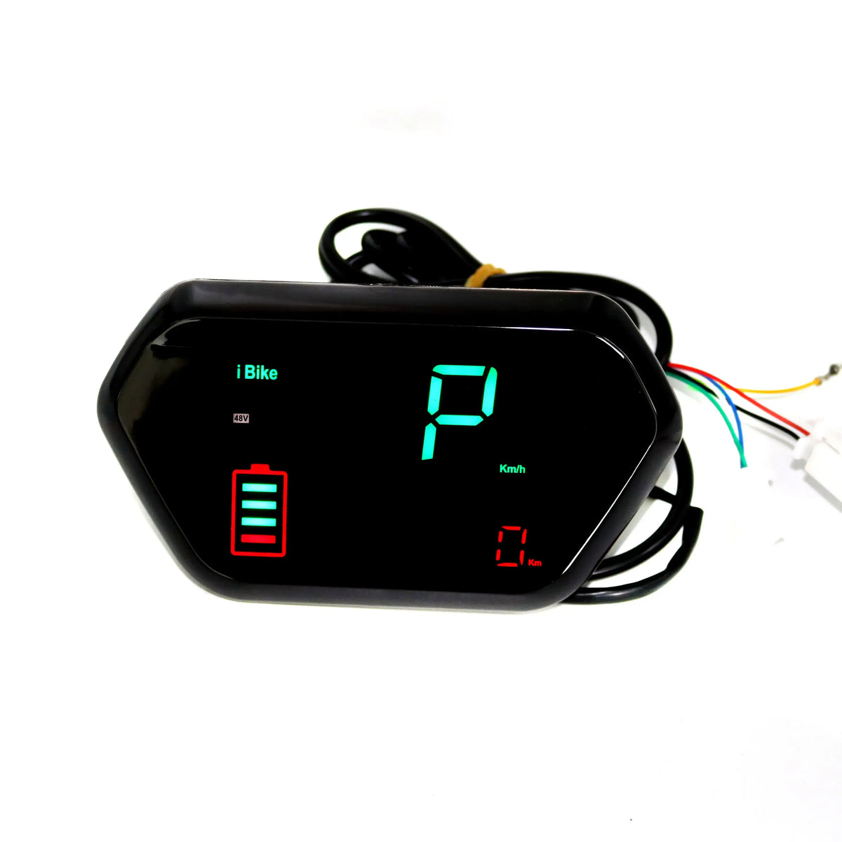 Close-up of e-bike digital speedometer with high-visibility LCD screen