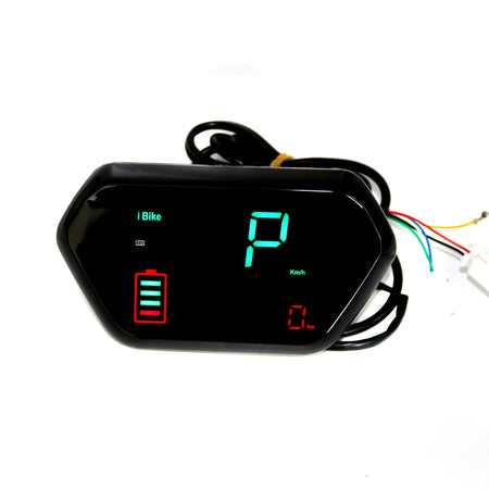 Close-up of e-bike digital speedometer with high-visibility LCD screen