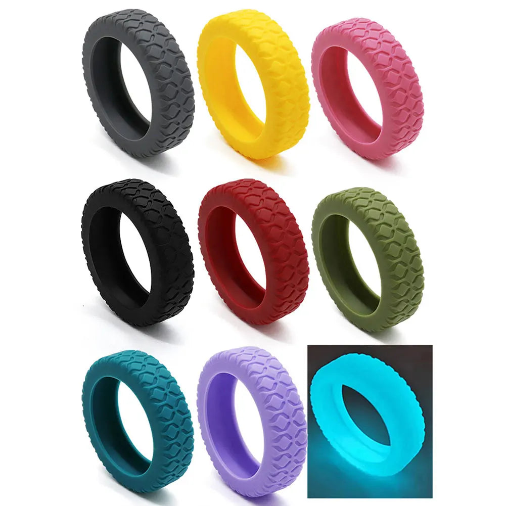 Close-up of elastic silicone caster sleeves fitted on suitcase wheels