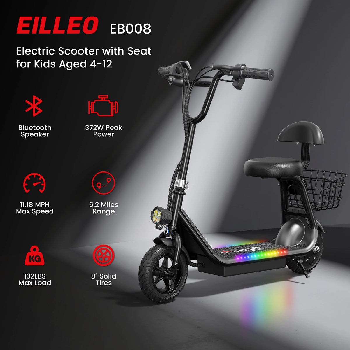 Close-up of handlebar controls and built-in Bluetooth speaker