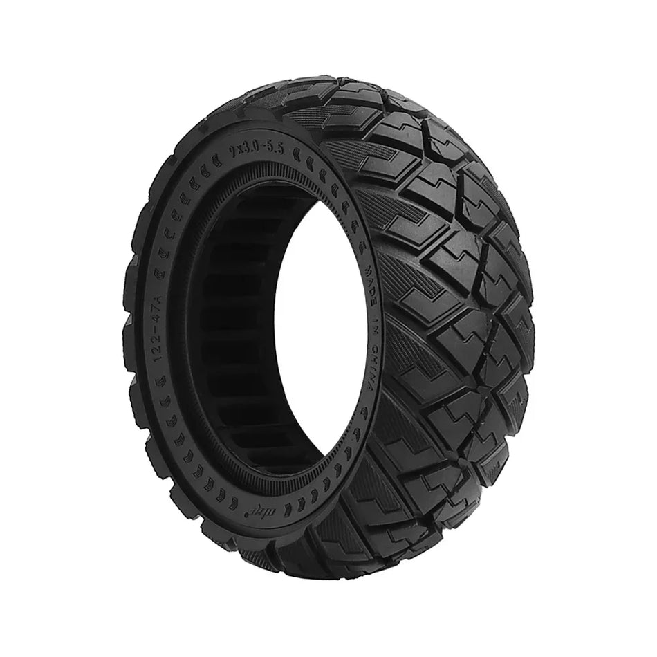 Close-up of heavy-duty replacement solid rubber scooter tire