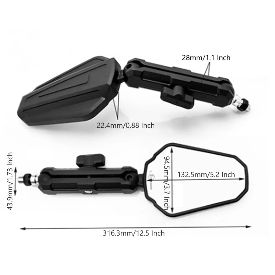 Close-up of high-quality ABS and metal foldable motorcycle mirror