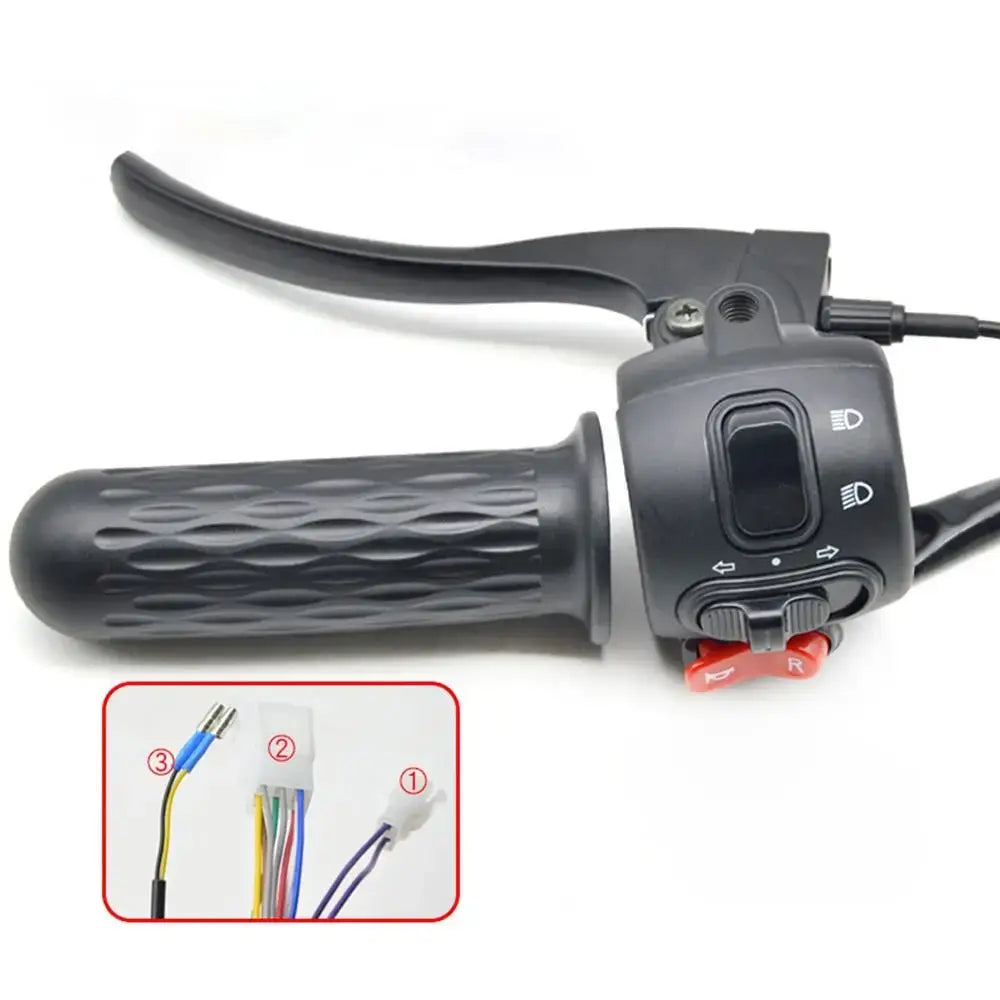 Close-up of integrated seat switch button on 5th Gen electric vehicle handle