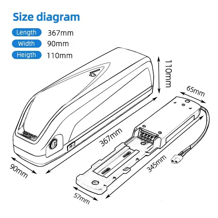 Close-up of smart BMS ports and power switch on a Hailong 50Ah e-bike battery