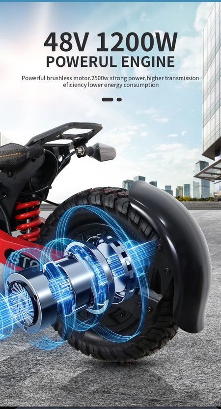Close-up of the handlebars, digital display, and dual brakes on the Arwibon adult scooter