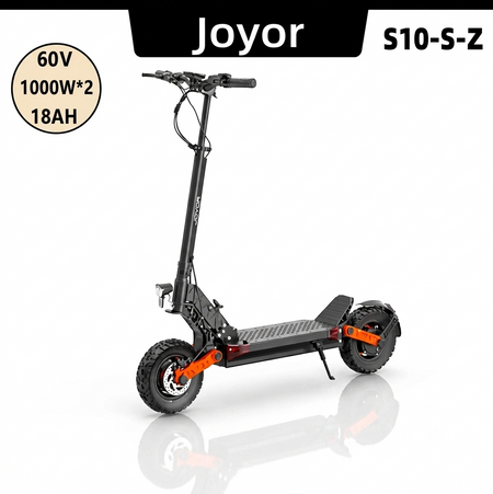 Close up of Joyor S10-S-Z 10-inch off-road tires and dual motor