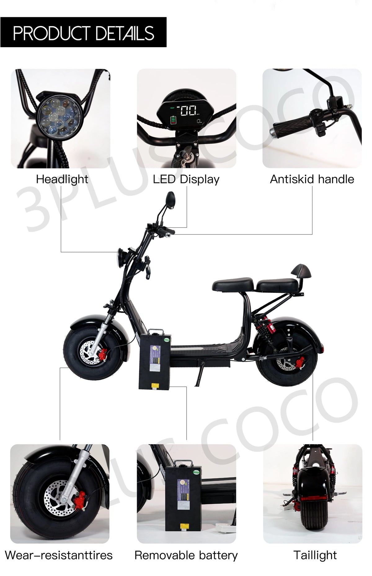   HS2 2000W Electric Scooter – 60V 20Ah Lithium Battery, LCD Display, Dual Suspension, Front & Rear Disc Brakes (8-Inch Tire)