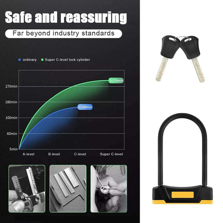 Compact 250mm x 165mm U-shaped security lock for bikes