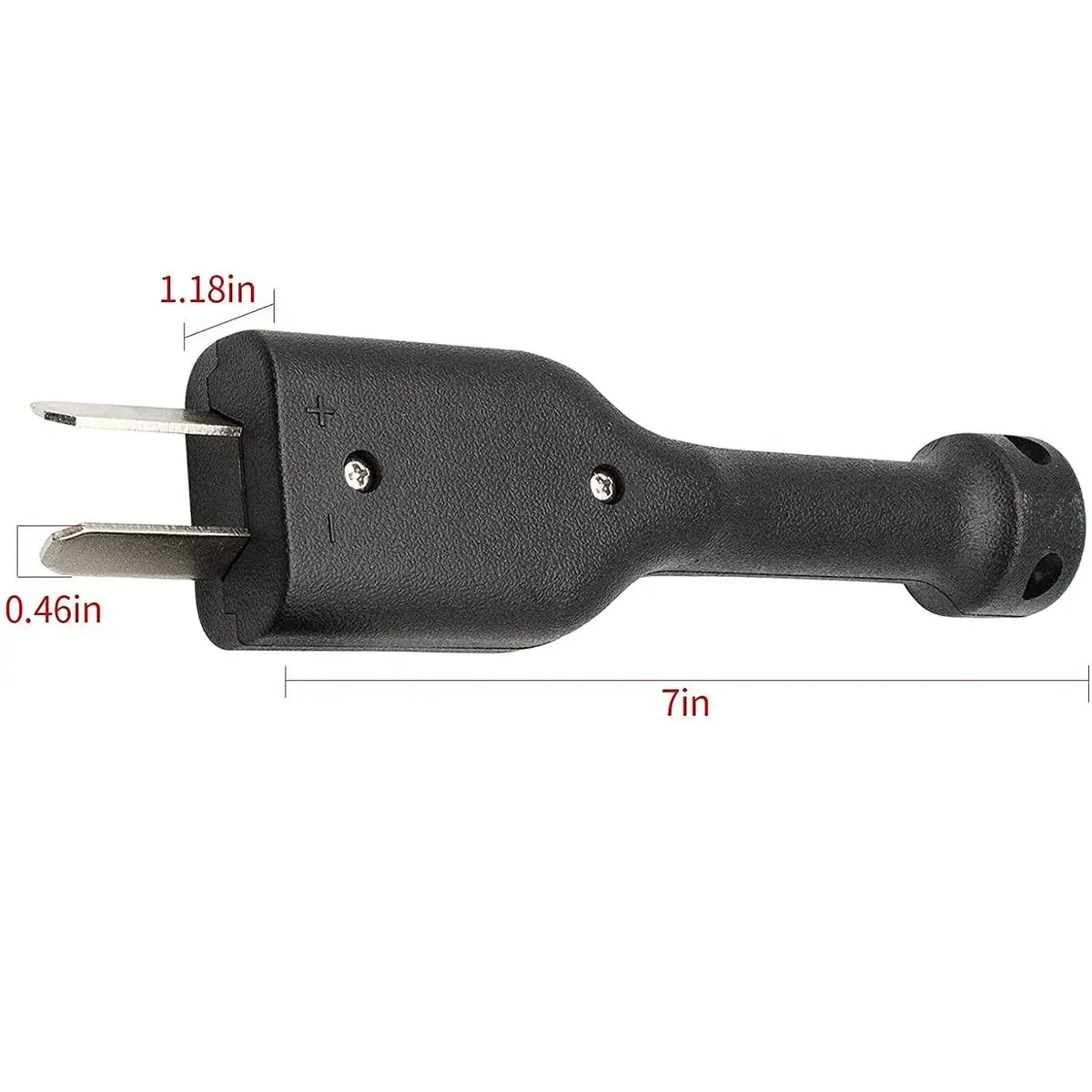 48V 18A Smart Golf Cart Charger with Digital Display & Handle for EZGO & Club Car (Lead-Acid) plug design and dimensions.