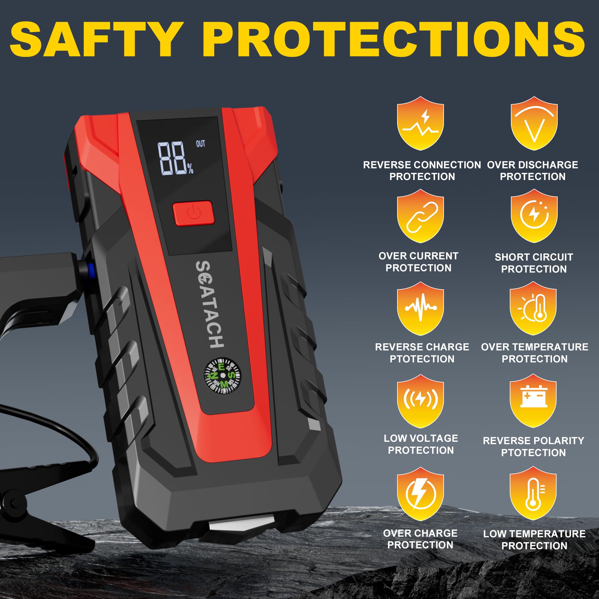 Compact car jumper starter with safety protection