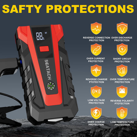 Compact car jumper starter with safety protection