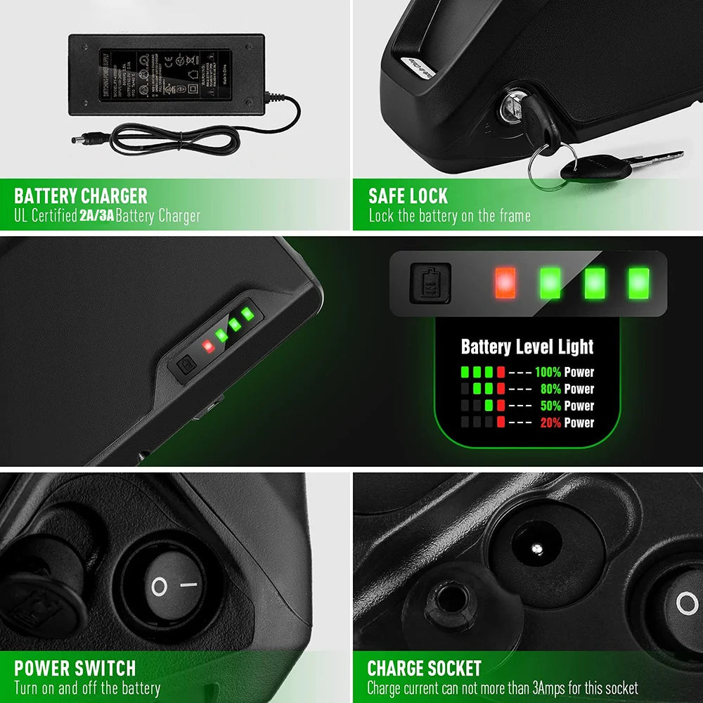 Compatible 21700 e-bike battery for 1000W to 2000W electric bicycle motors