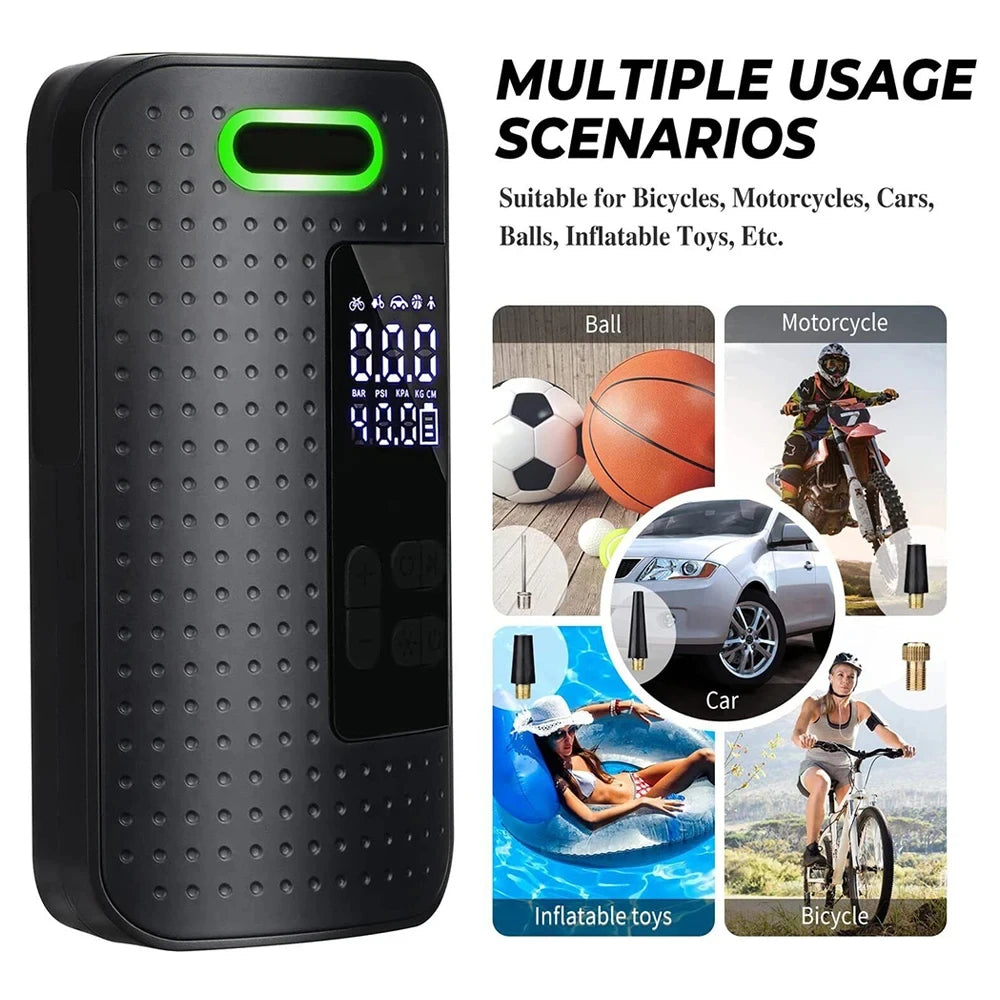 Cordless rechargeable air compressor for car tires