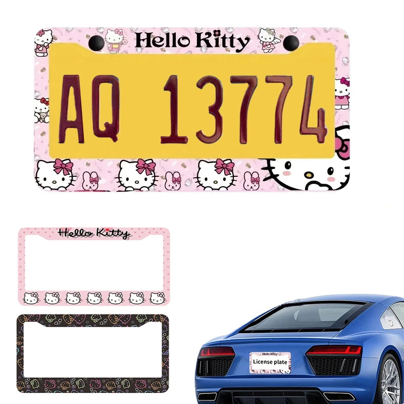 Cute Hello Kitty themed license plate frame on car