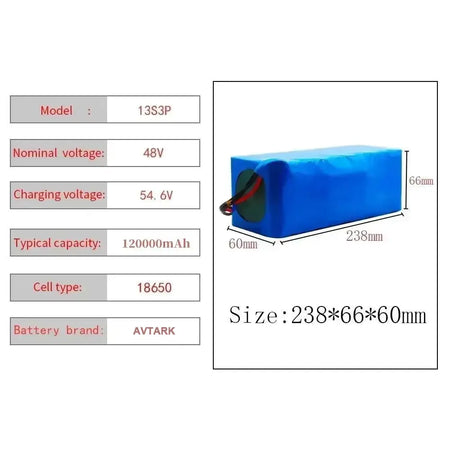 DC T connector lithium ion battery for 48V motors