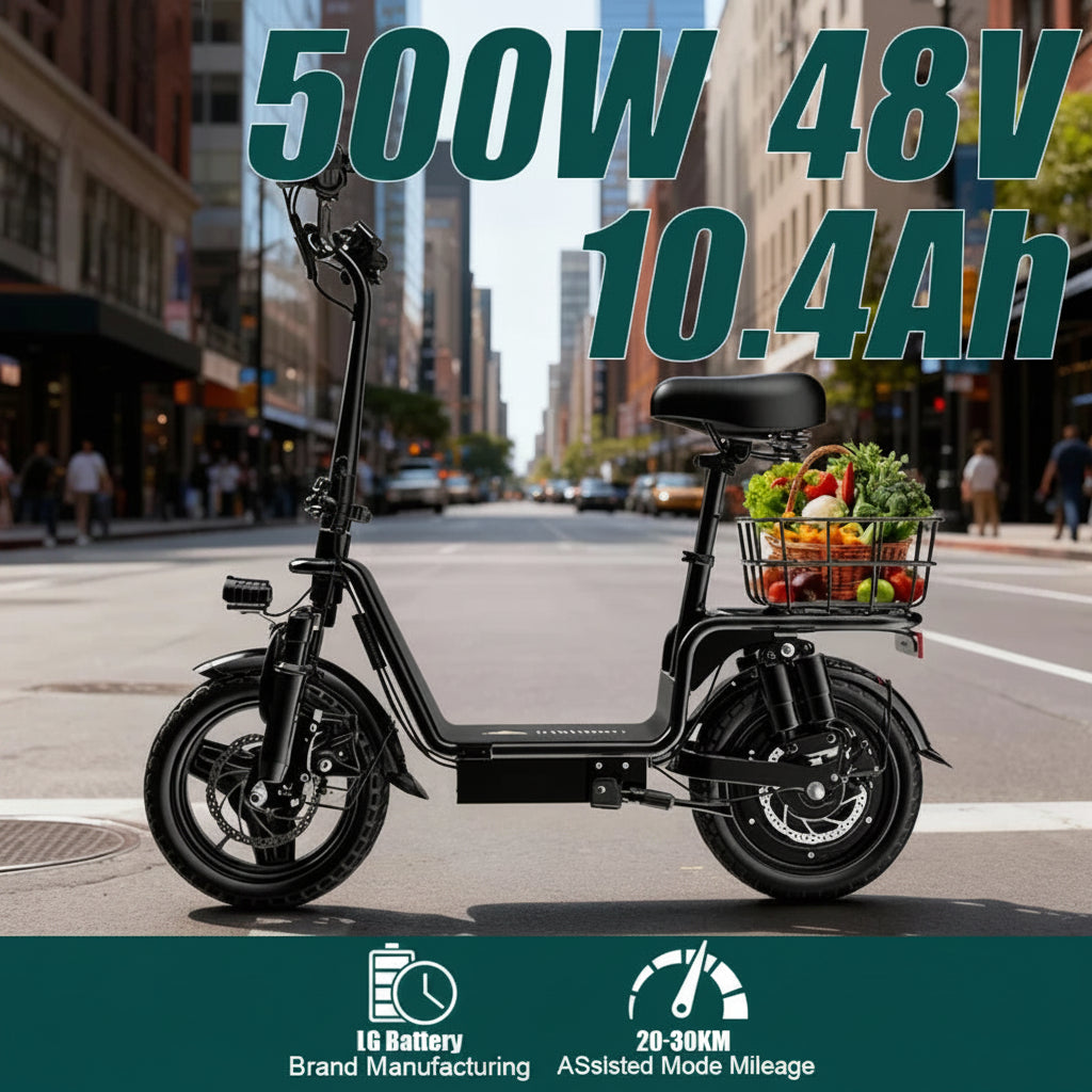 DEEPOWER C14 electric scooter with pedal support parked near a brick wall 500W48V10.4Ah