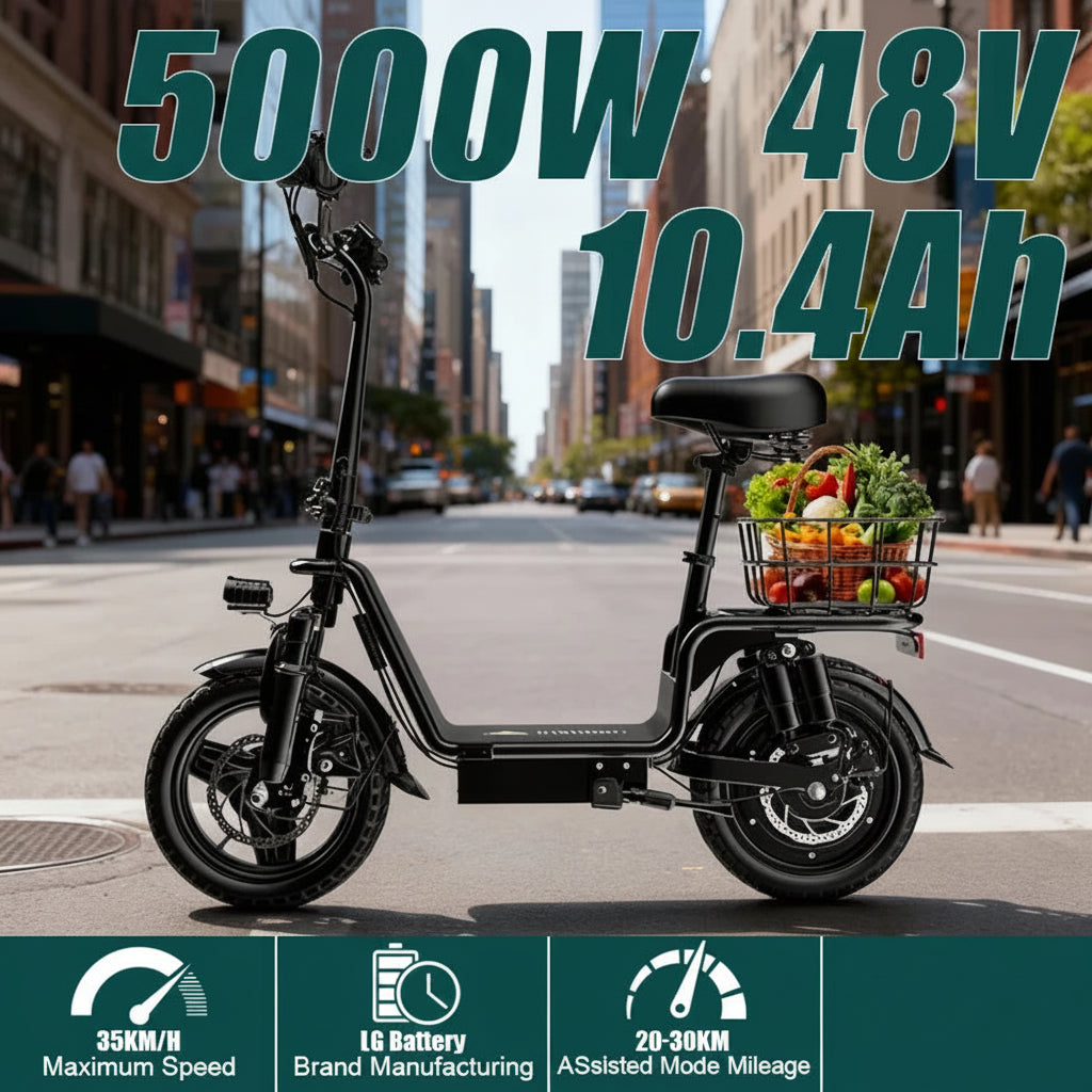 DEEPOWER C14 electric scooter with pedals parked on sidewalk