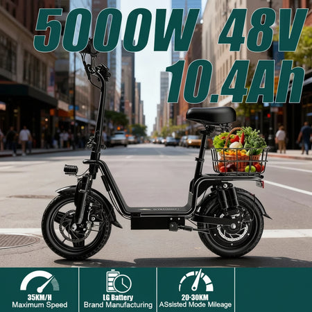 DEEPOWER C14 electric scooter with pedals parked on sidewalk