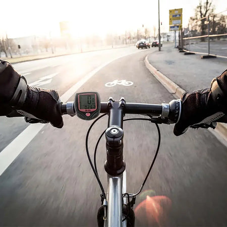 DOMEN digital speedo and odometer mounted on MTB handlebar
