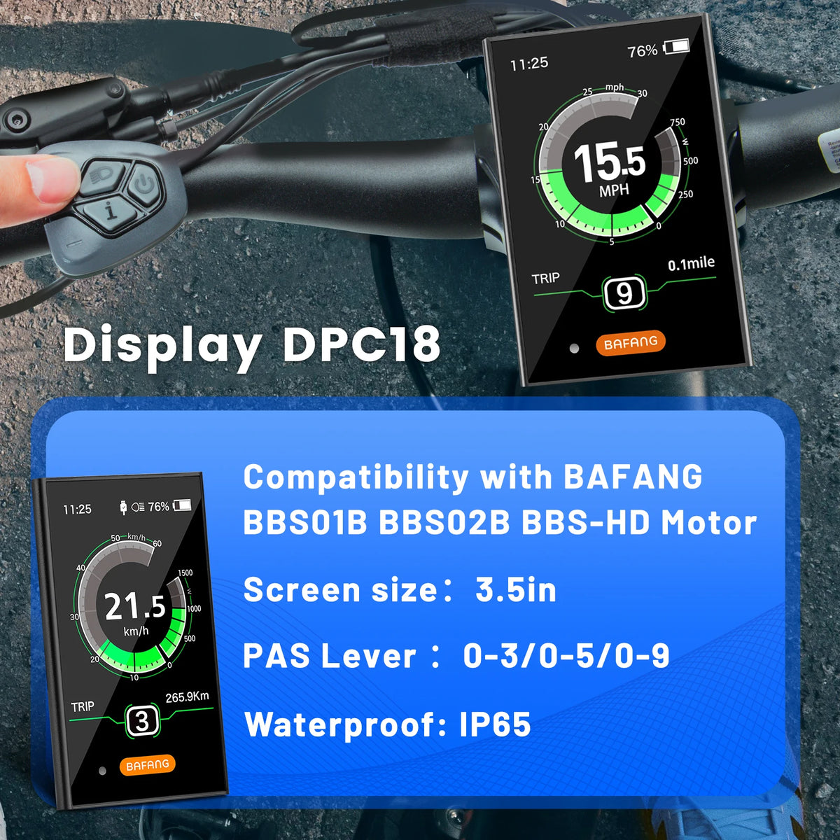 DPC18 color dashboard installed on Bafang BBSHD mid-drive motor kit