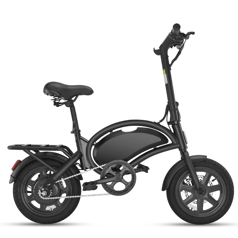 DYU D3F 14-inch folding electric bike parked on city sidewalk