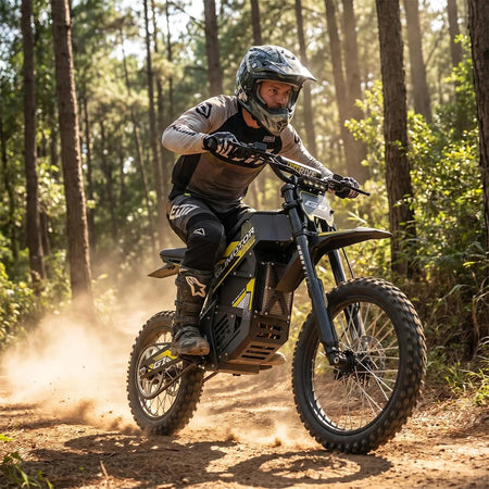 Detailed shot of the nitrogen suspension system on the G1 electric dirt bike.