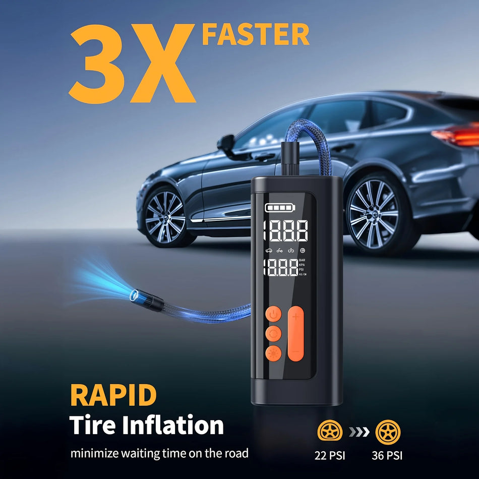 Digital car air pump with rechargeable battery