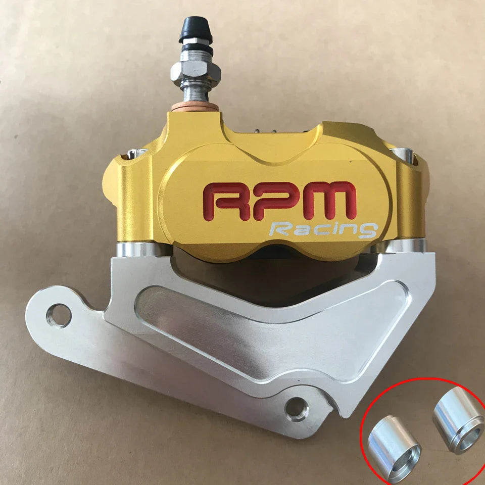 RPM Racing 82mm Radial 4-Piston Front Brake Caliper – For Honda Dio AF18/27/28/34/35 (Fits 200mm–220mm Disc) Gold 220mm