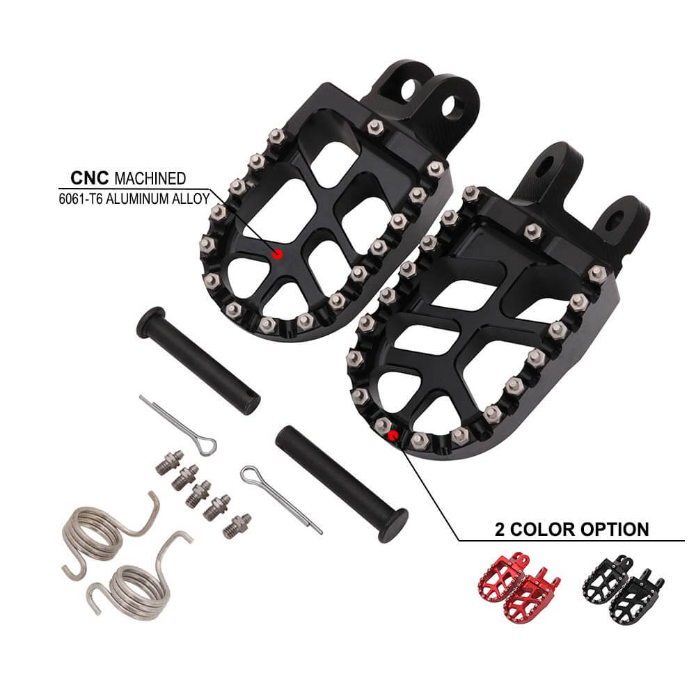 Dirt bike foot pegs with 17 removable steel teeth spikes
