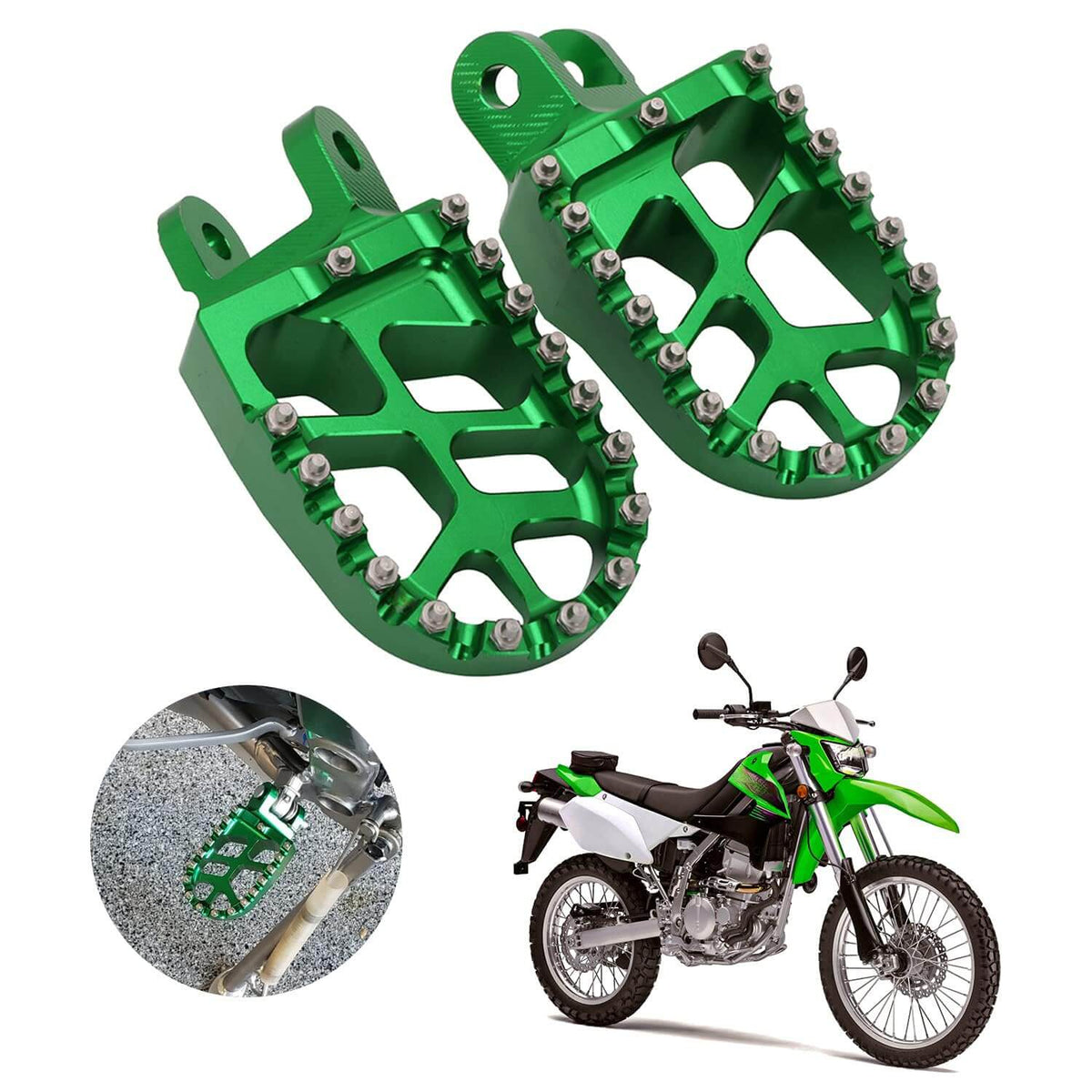 Dirt bike foot pegs with 17 steel teeth for better grip and control