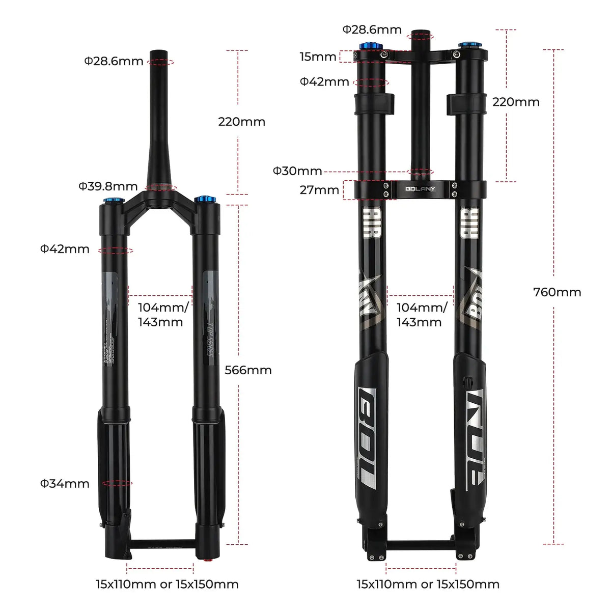 Double Shoulder Downhill MTB Air Fork with 160mm Travel