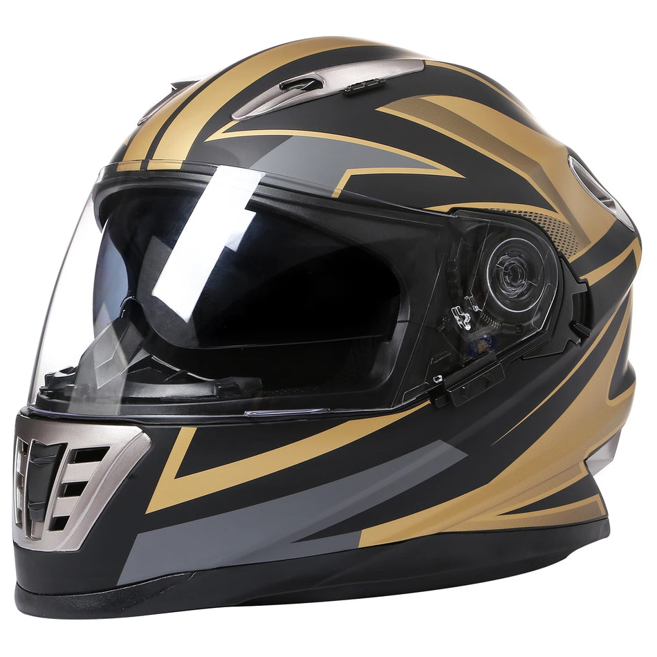 Double lens full face motorcycle casque with vintage retro design