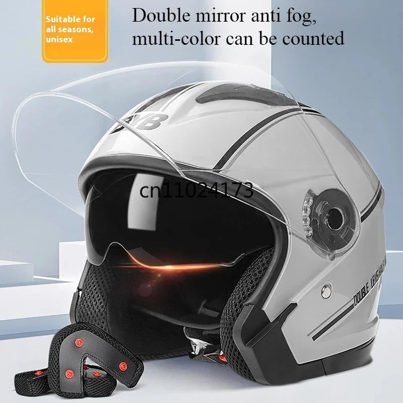 Dual lens motorcycle helmet for day and night visibility protection