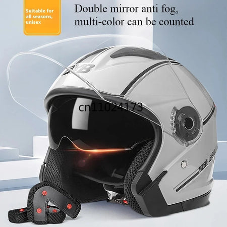 Dual lens motorcycle helmet for day and night visibility protection