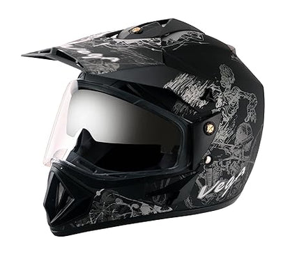 Vega Off Road D/V Sketch White Silver Helmet-M Dull Black Silver