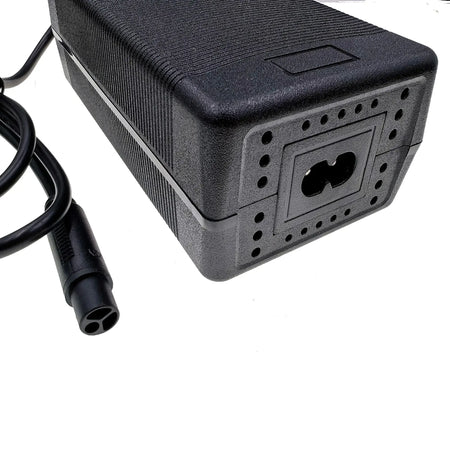 48V 13S Li-ion Battery Charger 54.6V 2A with MI4-Julet 3105 Connector showing charger body and output connector.