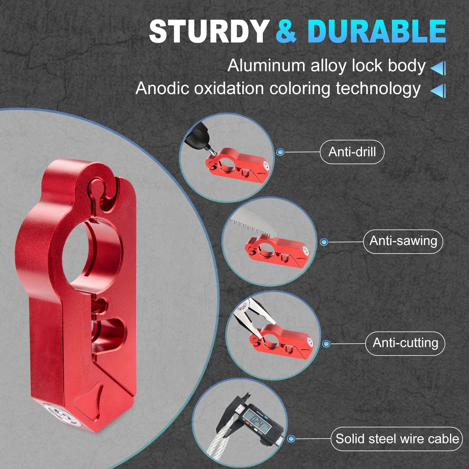 Durable all-weather motorcycle security lock combo