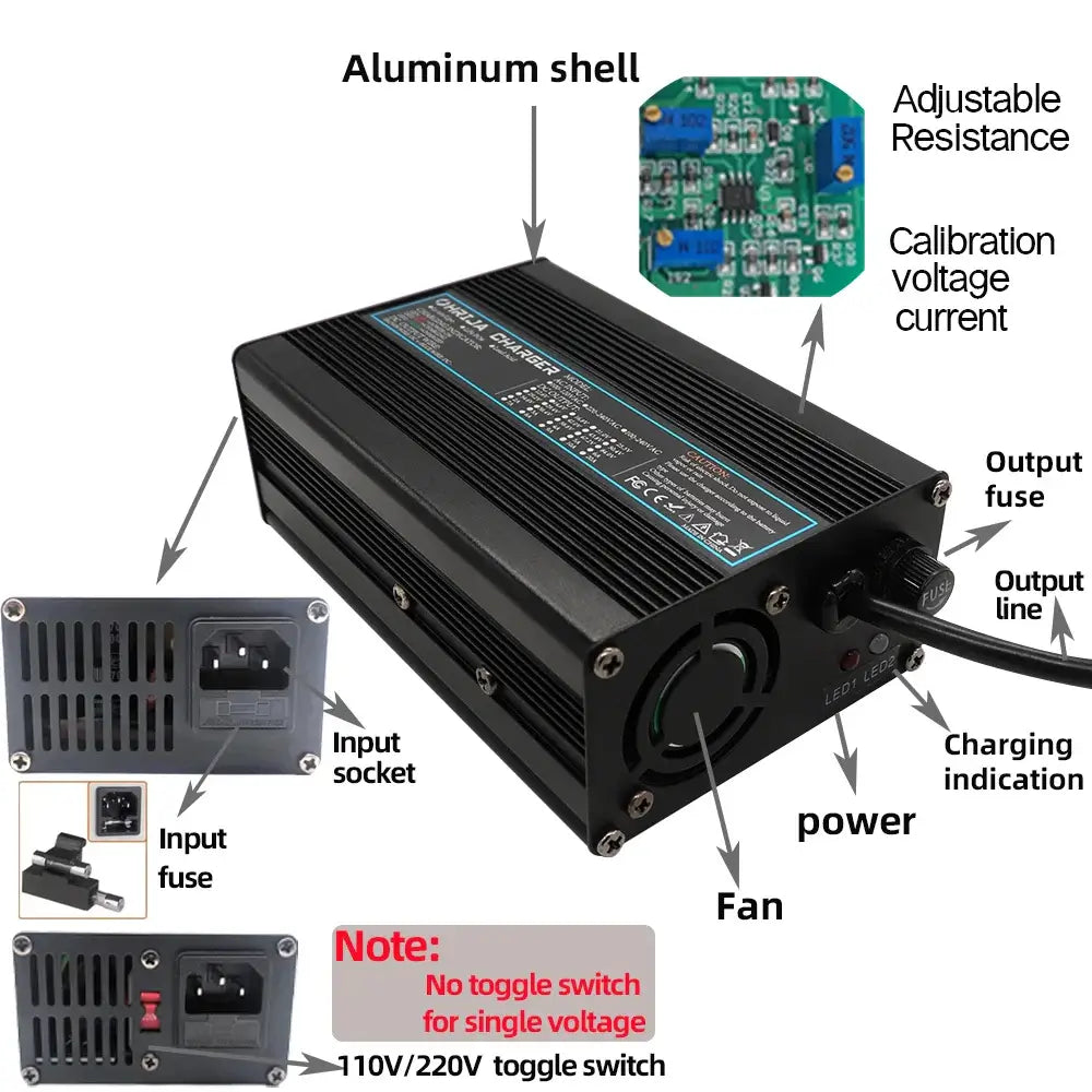 24V 10A Smart Battery Charger for 10Ah-100Ah Lead Acid, AGM & Gel Batteries Electric Wheelchair Fast Charger with aluminum shell.