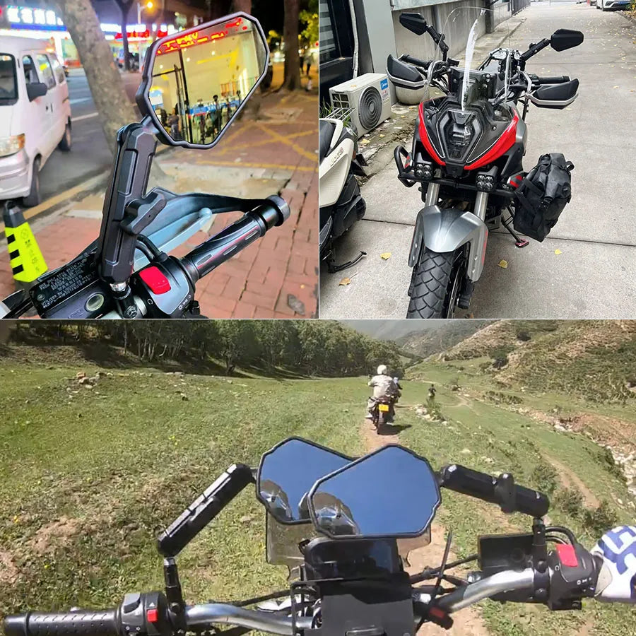 Durable black foldable side mirrors for motorcycle safety and style